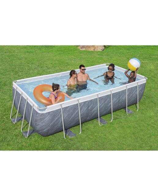 Piscina Retangular Power Steel 404 x 201 x 100 cm Desenho de Pedras Cinzento / Branco-7