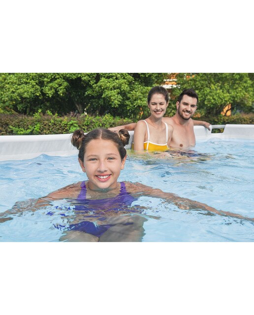 Piscina Retangular Power Steel 404 x 201 x 100 cm Desenho de Pedras Cinzento / Branco-8