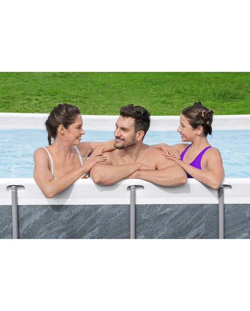 Piscina Retangular Power Steel 404 x 201 x 100 cm Desenho de Pedras Cinzento / Branco-9