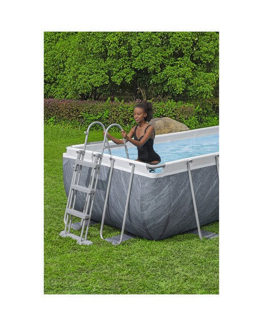 Piscina Retangular Power Steel 404 x 201 x 100 cm Desenho de Pedras Cinzento / Branco-11