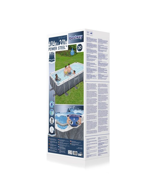 Piscina Retangular Power Steel 404 x 201 x 100 cm Desenho de Pedras Cinzento / Branco-12