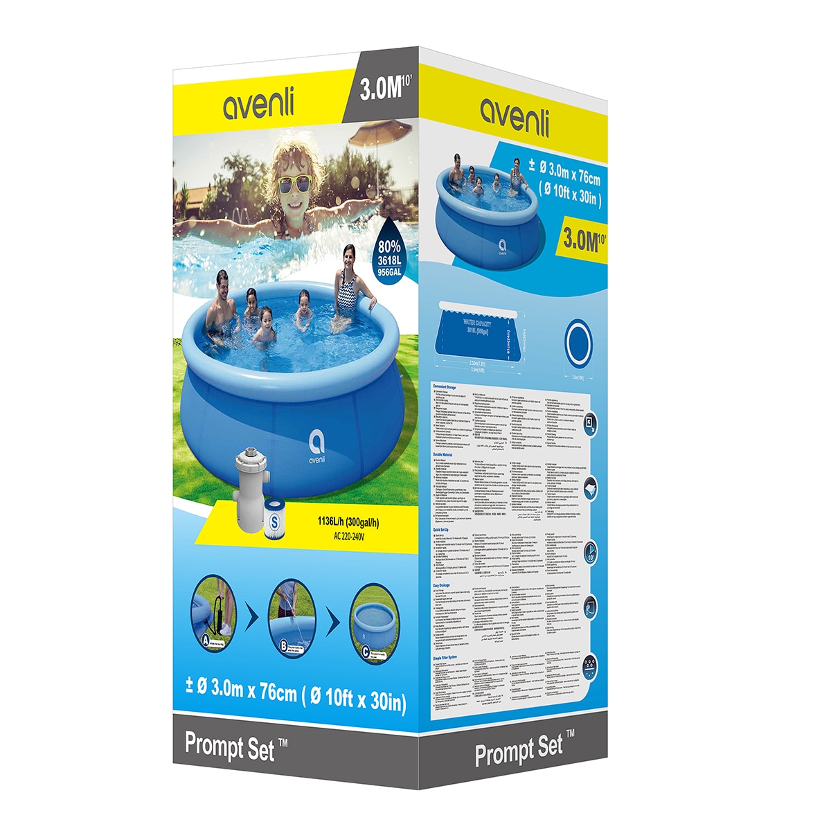 Piscina desmontable Avenli 300 cm x 76 cm con depuradora 1136 L/h. Capacidad 4383 L. Azul-12