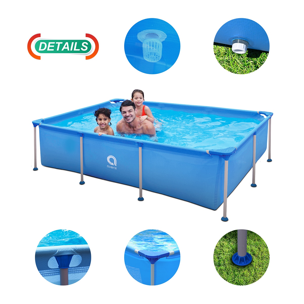 Piscina desmontable Avenli rectangular de 258cm x 179cm x 66cm depuradora. Capacidad 2612 L. Azul-18