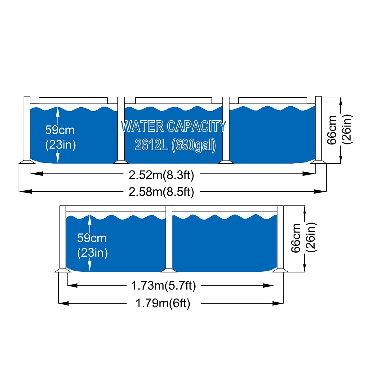 Piscina desmontable Avenli rectangular de 258cm x 179cm x 66cm depuradora. Capacidad 2612 L. Azul-21