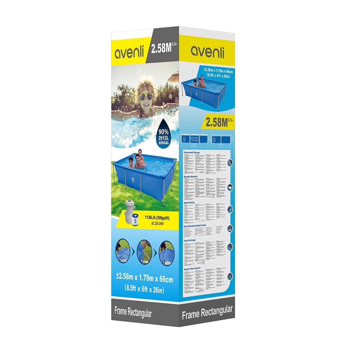 Piscina desmontable Avenli rectangular de 258cm x 179cm x 66cm depuradora. Capacidad 2612 L. Azul-22