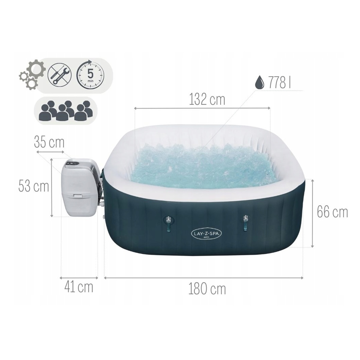 Banheira de Hidromassagem Insuflável Ibiza Energy-Efficient AirJe para 4-6 Pessoas Azul-13
