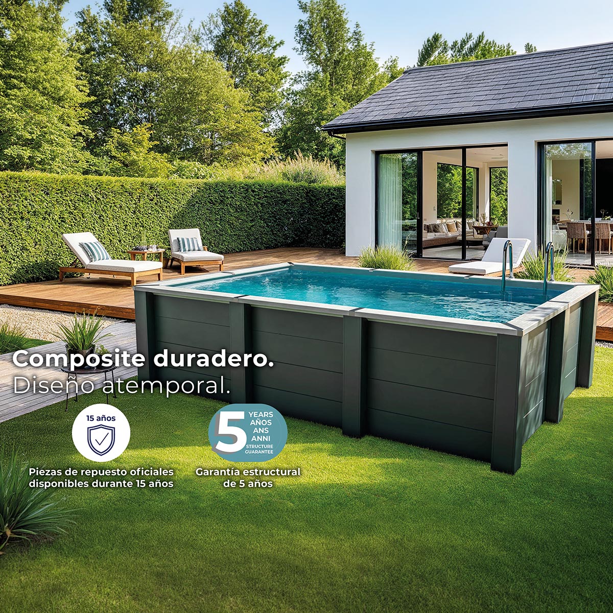 Piscina composite rectangular  606 x 326 x 124 cm Antracita-5