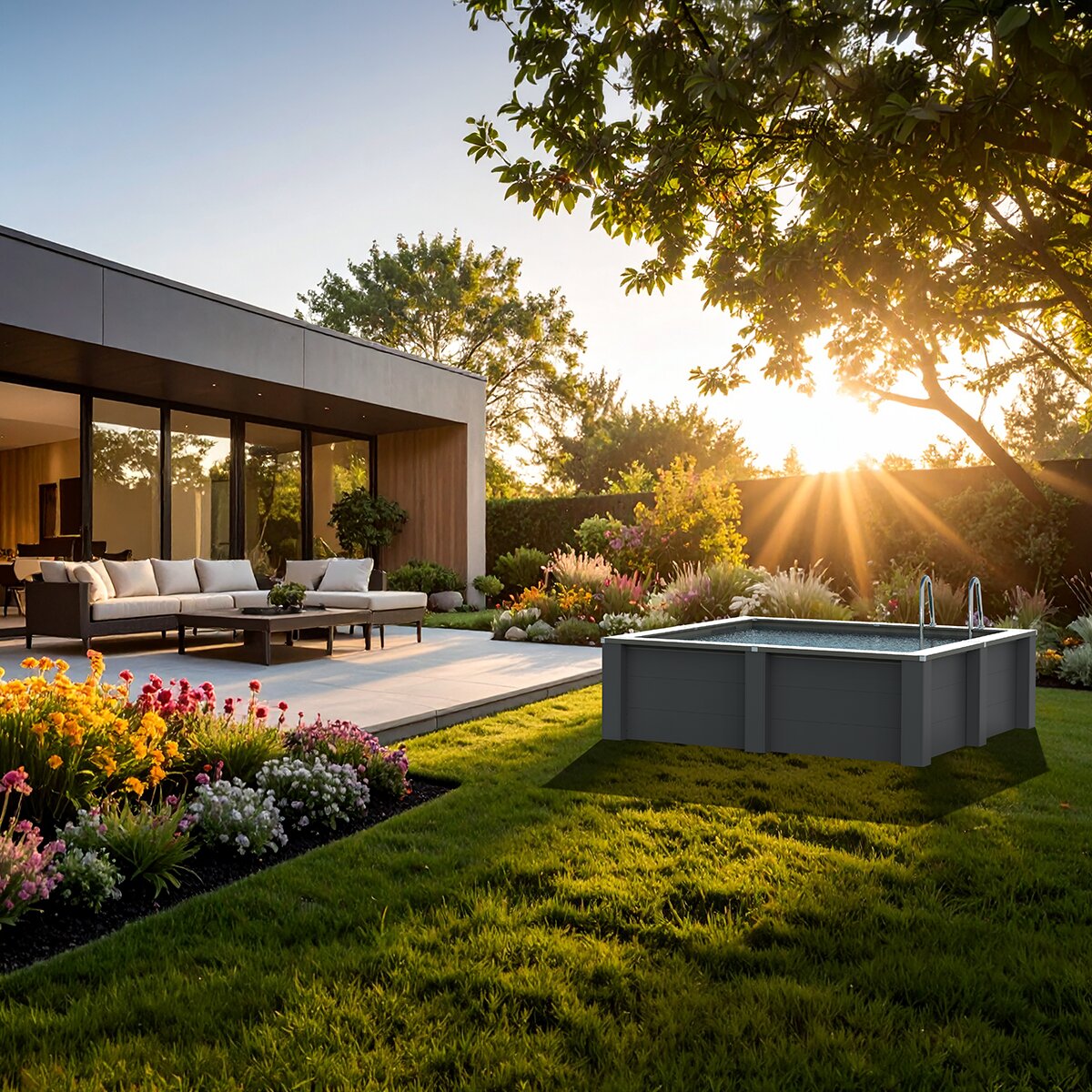 Piscina composite cuadrada 326 x 326 x 96 cm Antracita-6