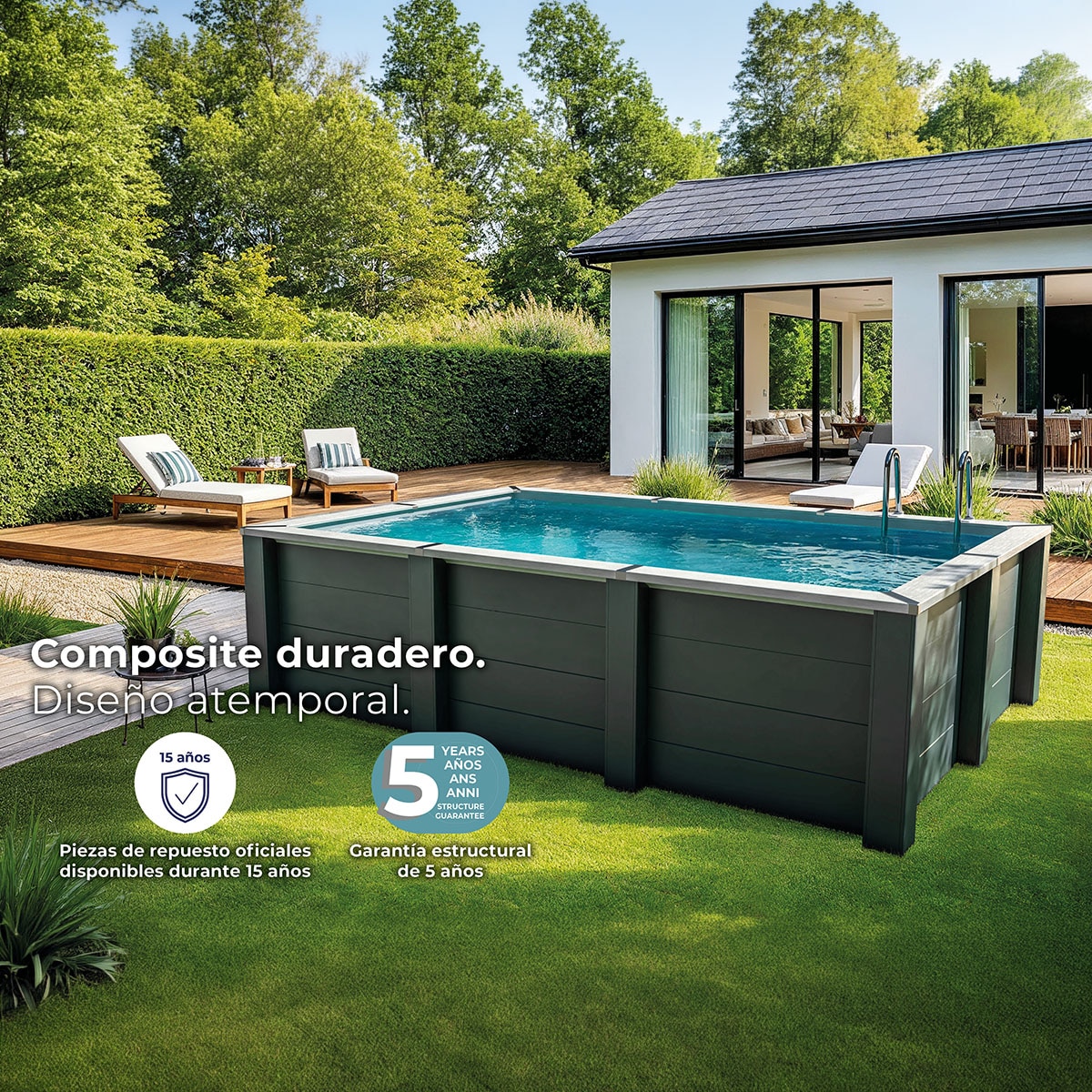 Piscina composite cuadrada 326 x 326 x 96 cm Antracita-8
