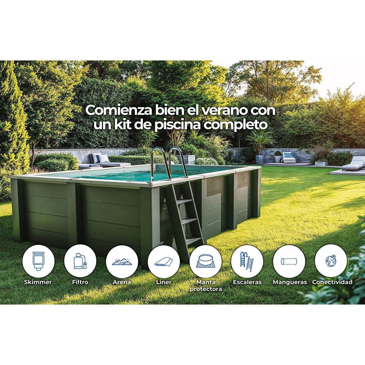 Piscina composite cuadrada 326 x 326 x 96 cm Antracita-12