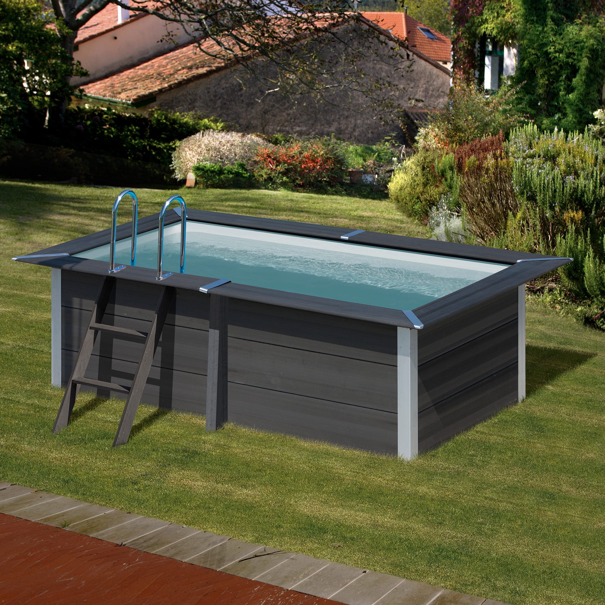 Piscina composite cuadrada 326 x 186 x 96 cm alto Antracita-10