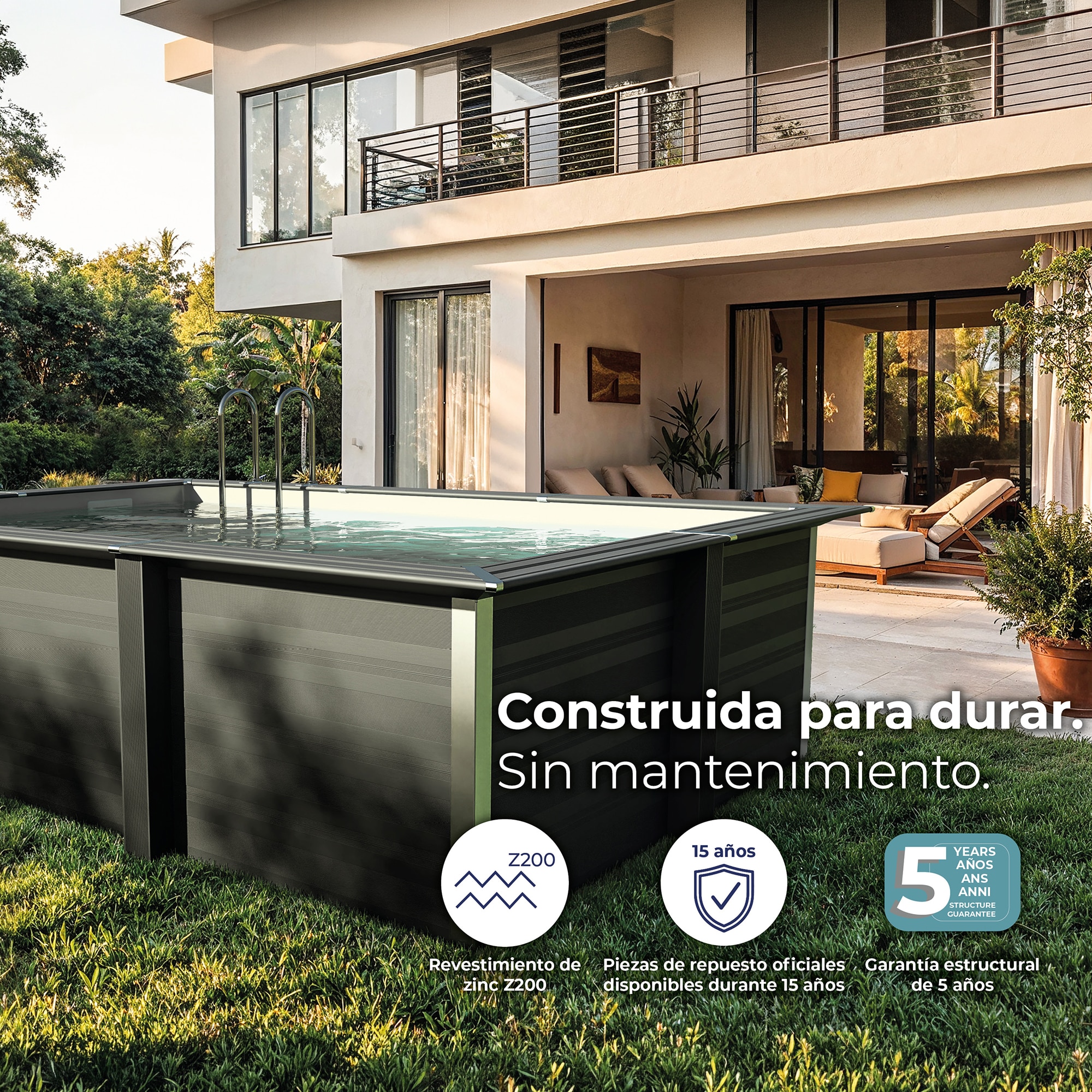 Piscina composite cuadrada 326 x 186 x 96 cm alto Antracita-13