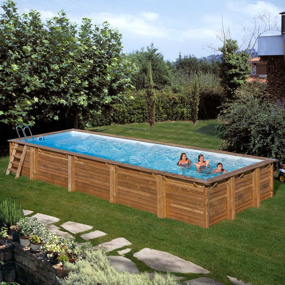 Piscina madera rectangular 1018x427x146cm Marrón-10