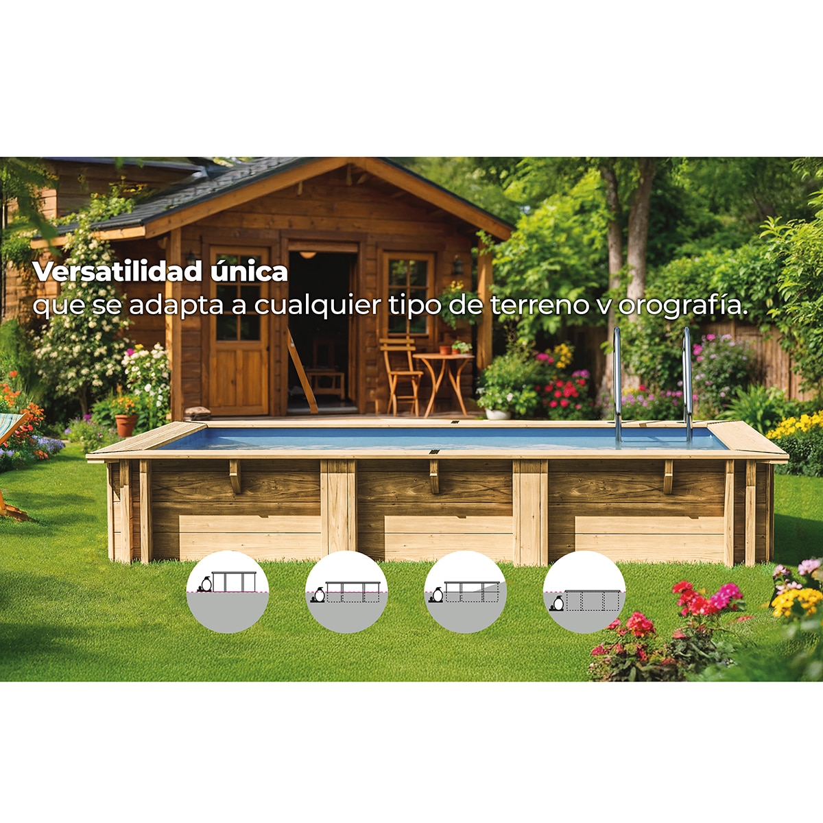 Piscina madera rectangular 1018x427x146cm Marrón-12