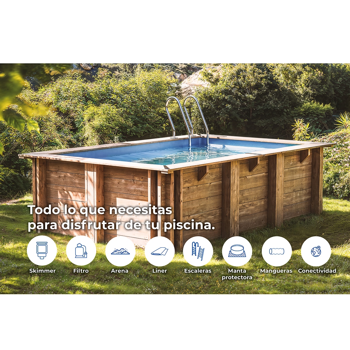 Piscina madera rectangular 1018x427x146cm Marrón-15