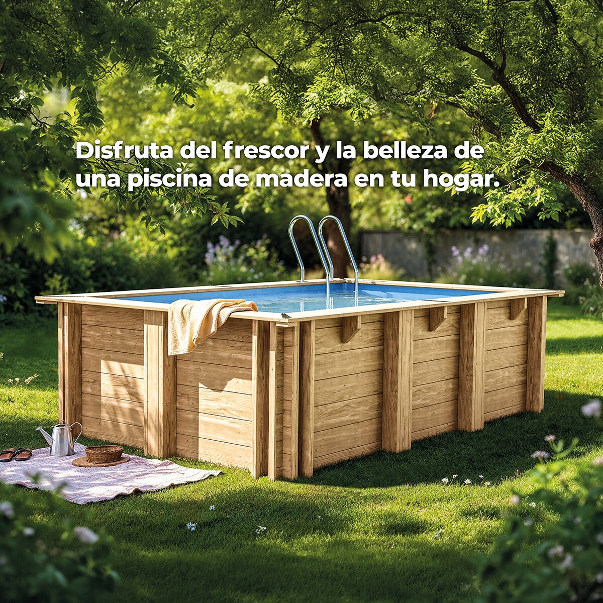 Piscina madera rectangular 1018x427x146cm Marrón-16