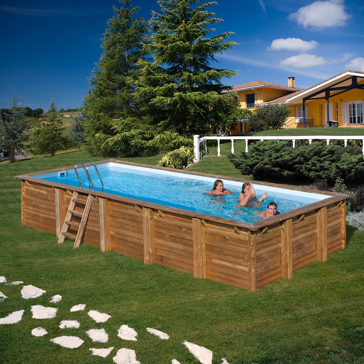 Piscina madera rectangular 815x421x146cm Marrón-11