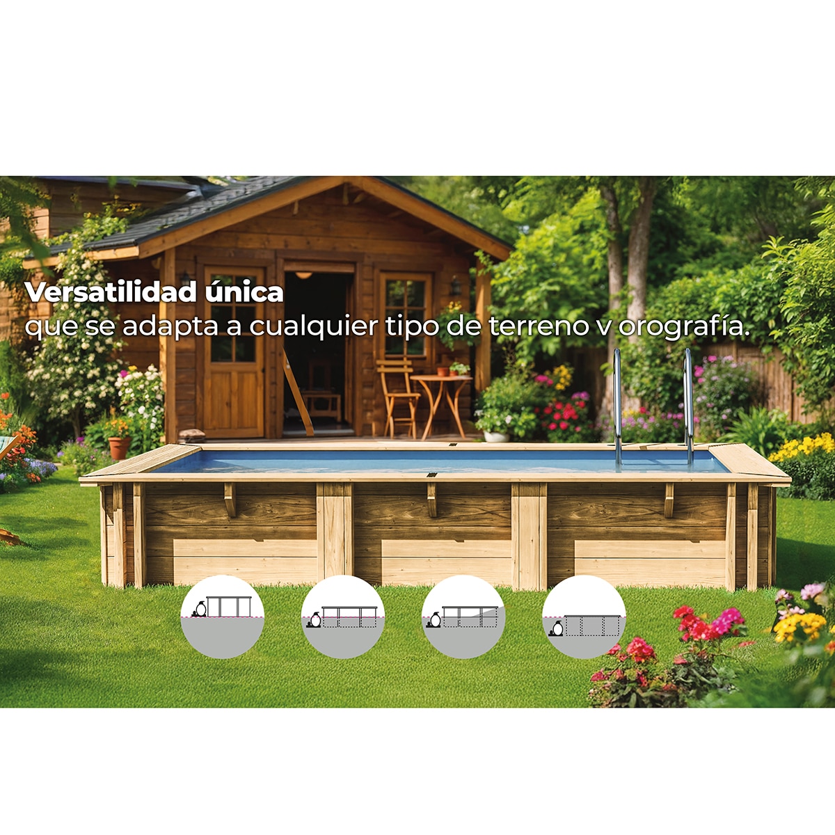 Piscina madera rectangular 815x421x146cm Marrón-13