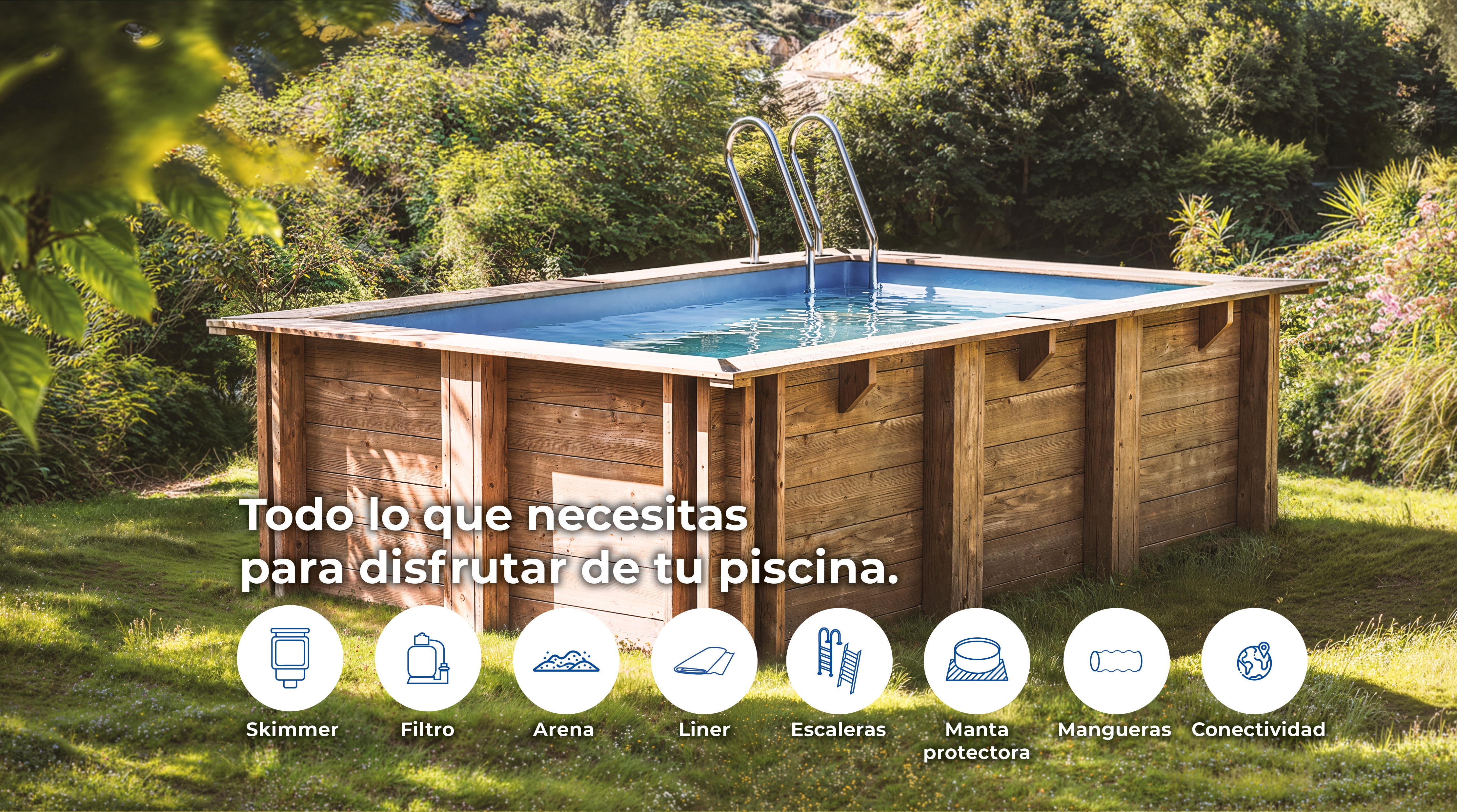 Piscina madera rectangular 815x421x146cm Marrón-15
