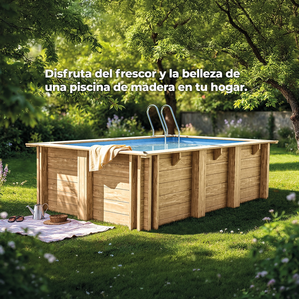 Piscina madera rectangular 815x421x146cm Marrón-16