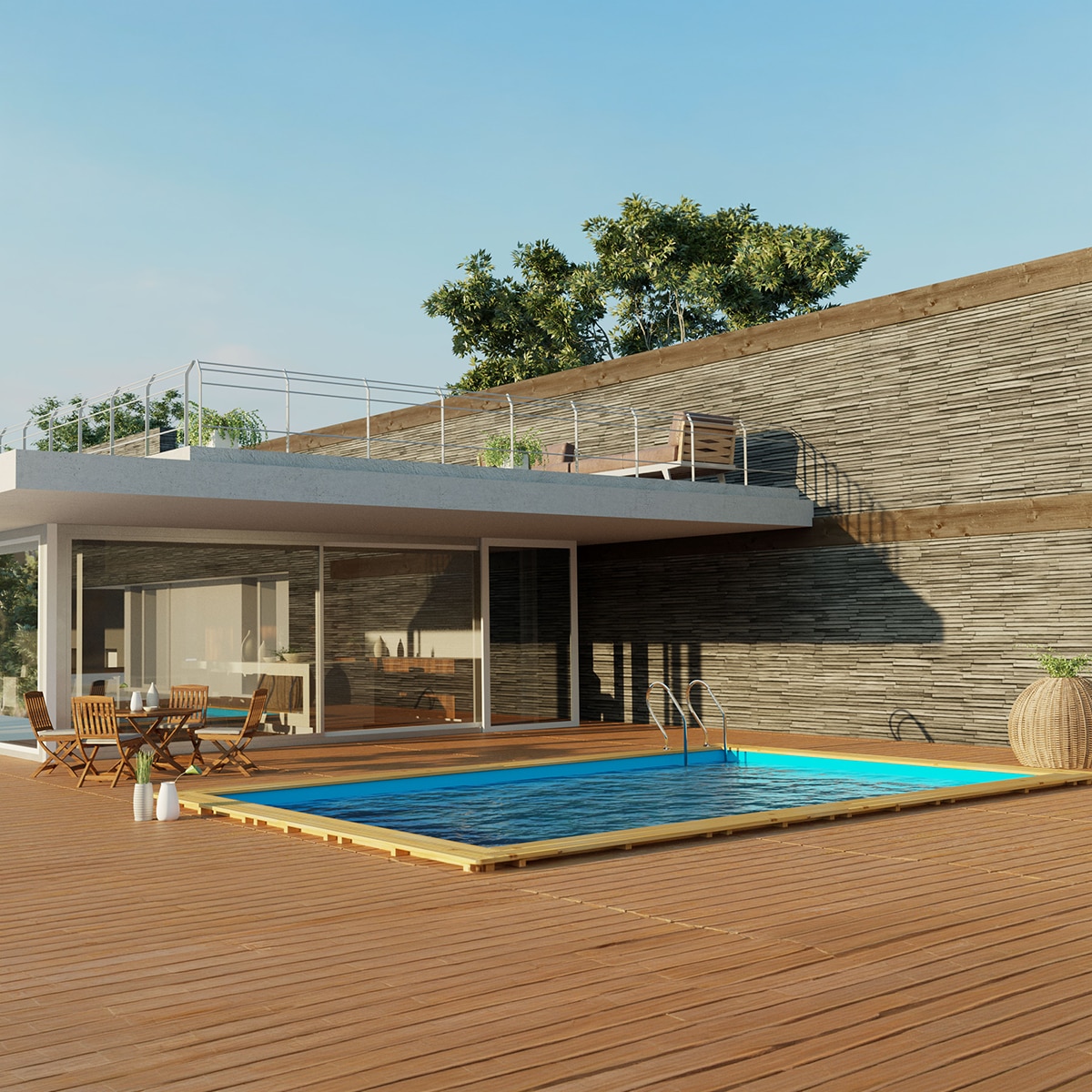 Piscina madera rectangular  620x420x133cm Marrón-8