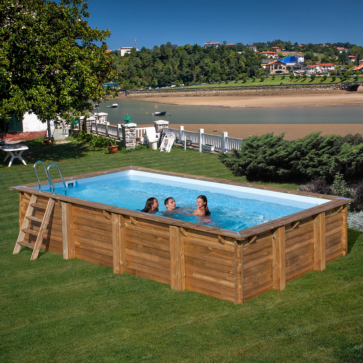 Piscina madera rectangular  620x420x133cm Marrón-10