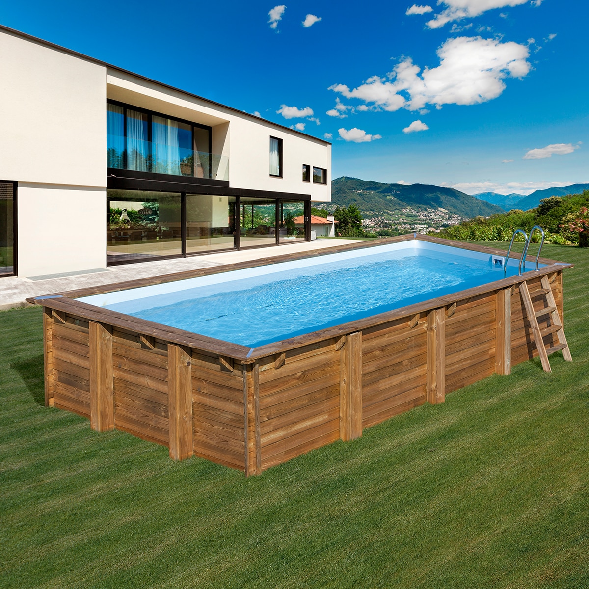 Piscina madera rectangular  620x420x133cm Marrón-11