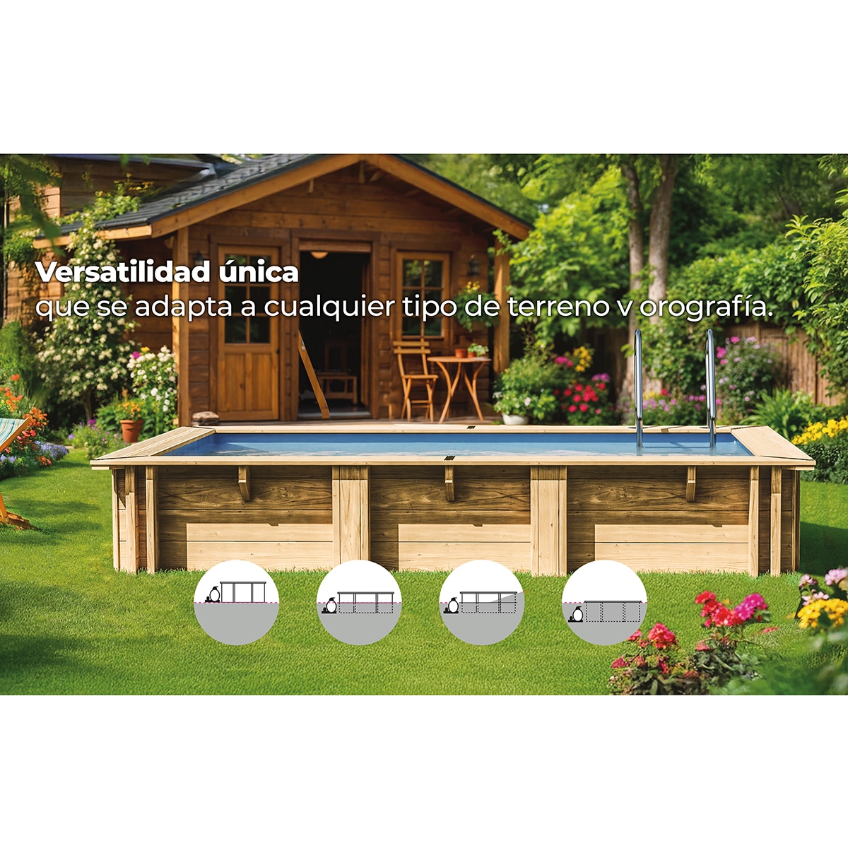 Piscina madera rectangular  620x420x133cm Marrón-15