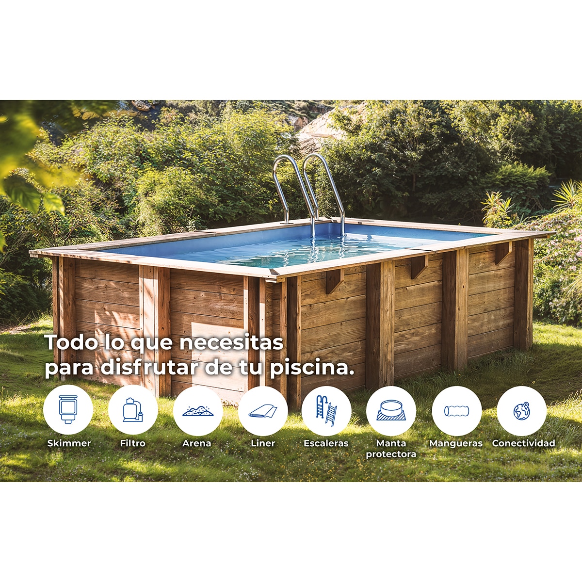 Piscina madera rectangular  620x420x133cm Marrón-17