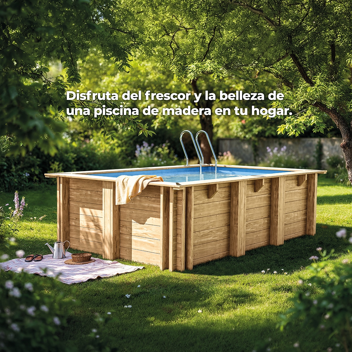Piscina madera rectangular  620x420x133cm Marrón-18