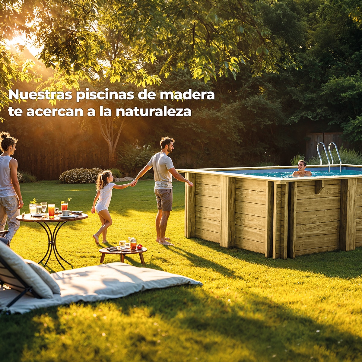 Piscina madera rectangular  620x420x133cm Marrón-20