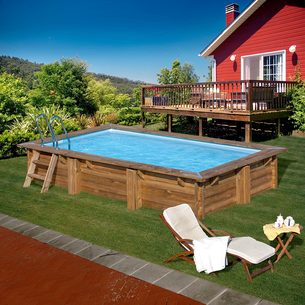 Piscina madera rectangular 420x270x117cm Marrón-9