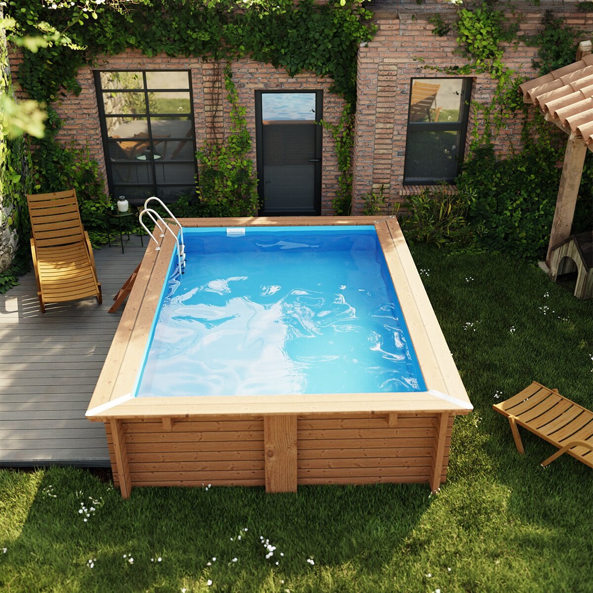 Piscina madera rectangular 420x270x117cm Marrón-10