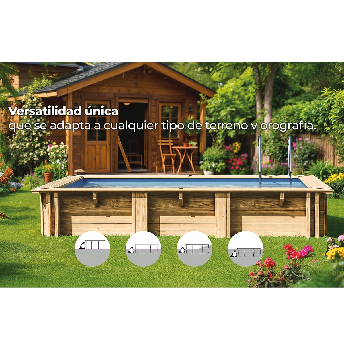 Piscina madera rectangular 420x270x117cm Marrón-14