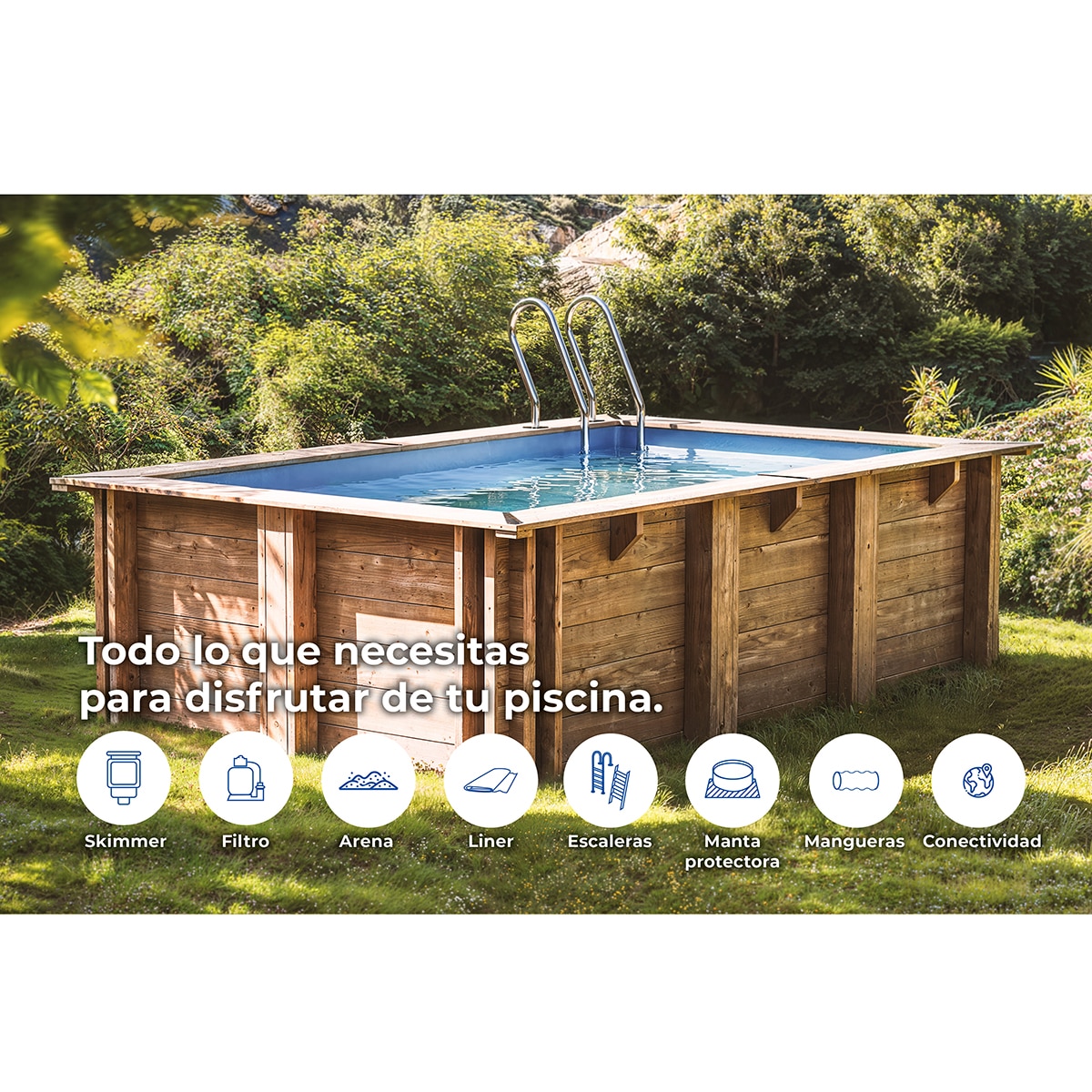 Piscina madera rectangular 420x270x117cm Marrón-17