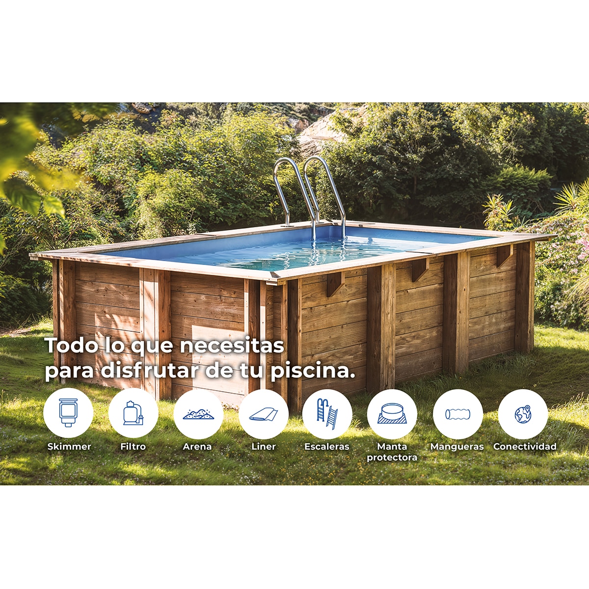 Piscina madera rectangular 520x320x133cm Marrón-13