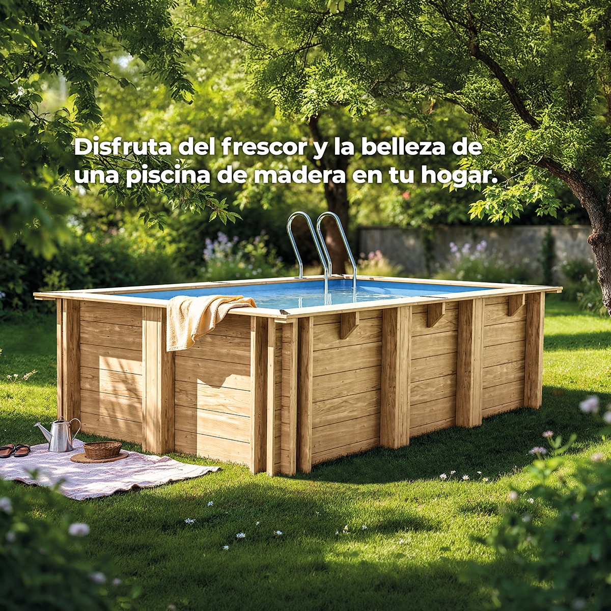 Piscina madera rectangular 520x320x133cm Marrón-14