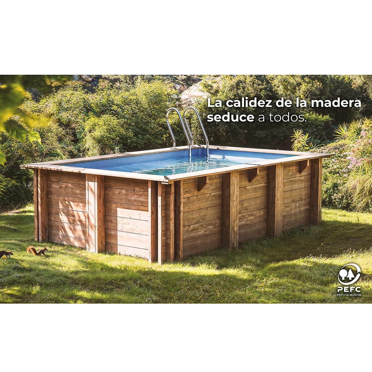 Piscina madera cuadrada 305x305x119cm Marrón-10