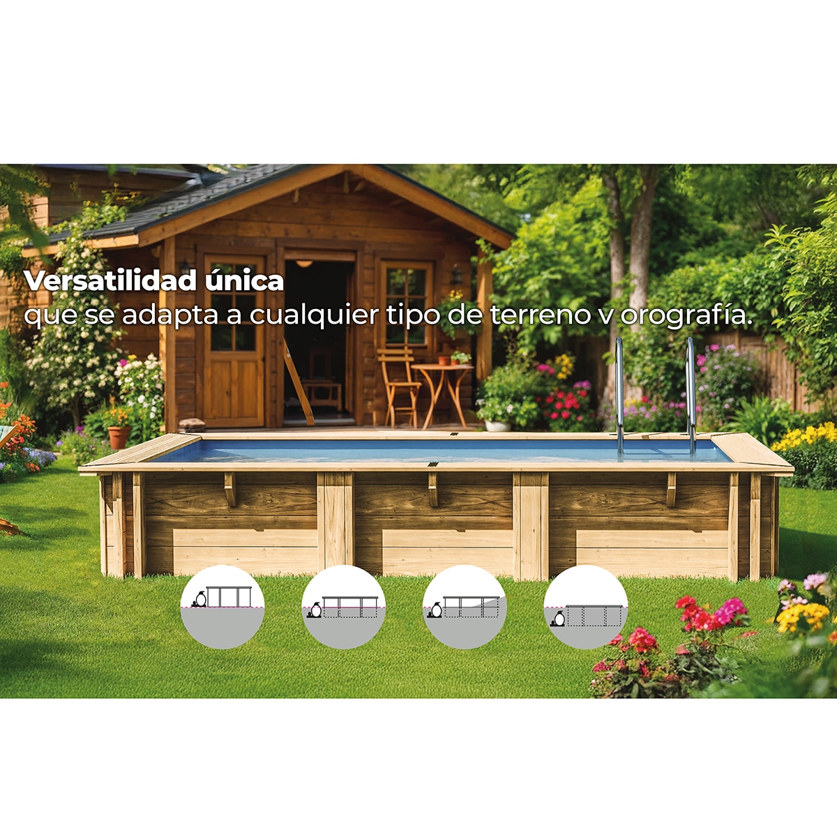 Piscina madera cuadrada 305x305x119cm Marrón-12
