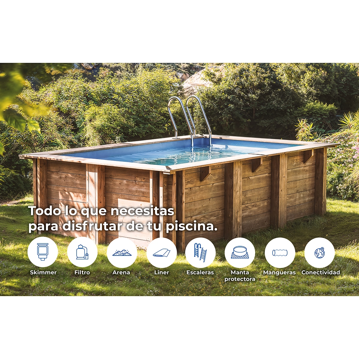 Piscina madera cuadrada 305x305x119cm Marrón-15