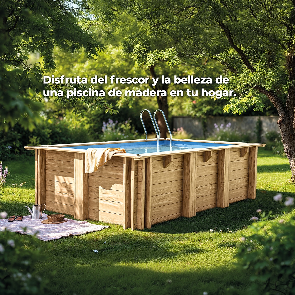 Piscina madera cuadrada 305x305x119cm Marrón-16