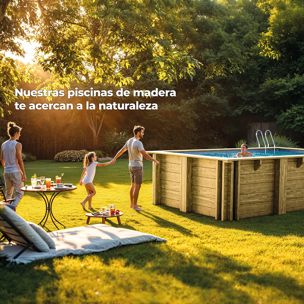 Piscina madera cuadrada 305x305x119cm Marrón-17