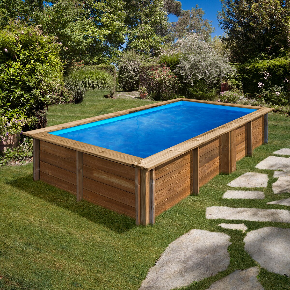 Piscina madera rectangular  375x200x68cm Marrón-5