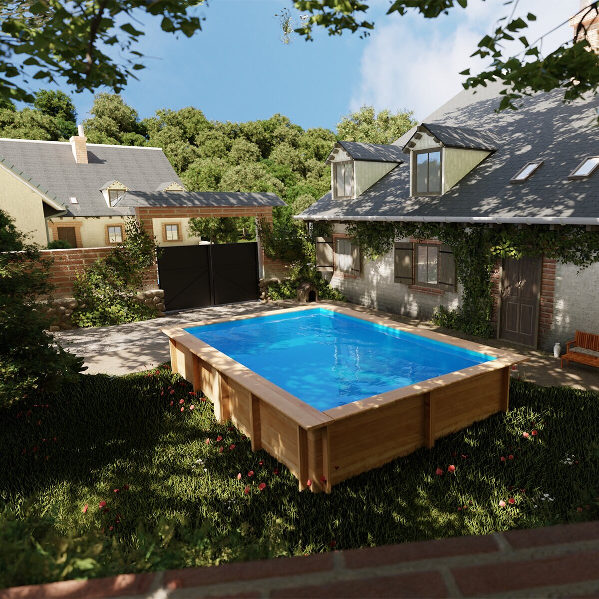 Piscina madera rectangular  375x200x68cm Marrón-6