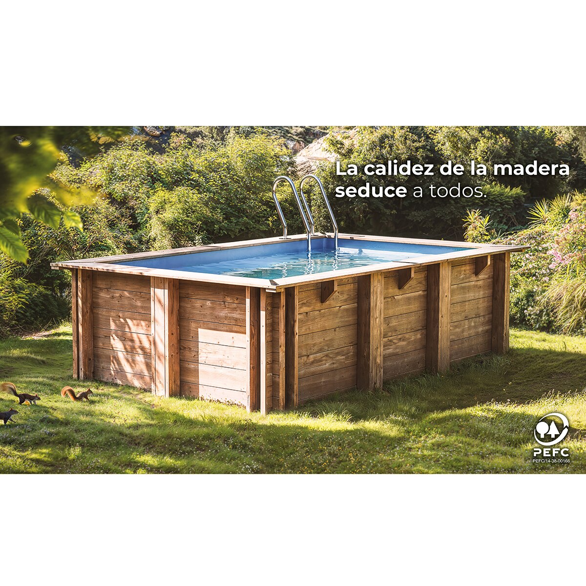 Piscina madera rectangular  375x200x68cm Marrón-7