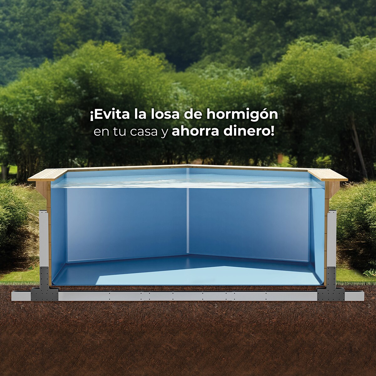 Piscina madera rectangular  375x200x68cm Marrón-8