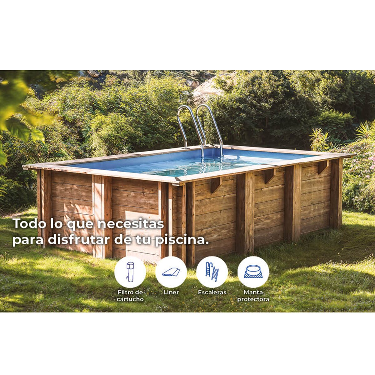 Piscina madera rectangular  375x200x68cm Marrón-9