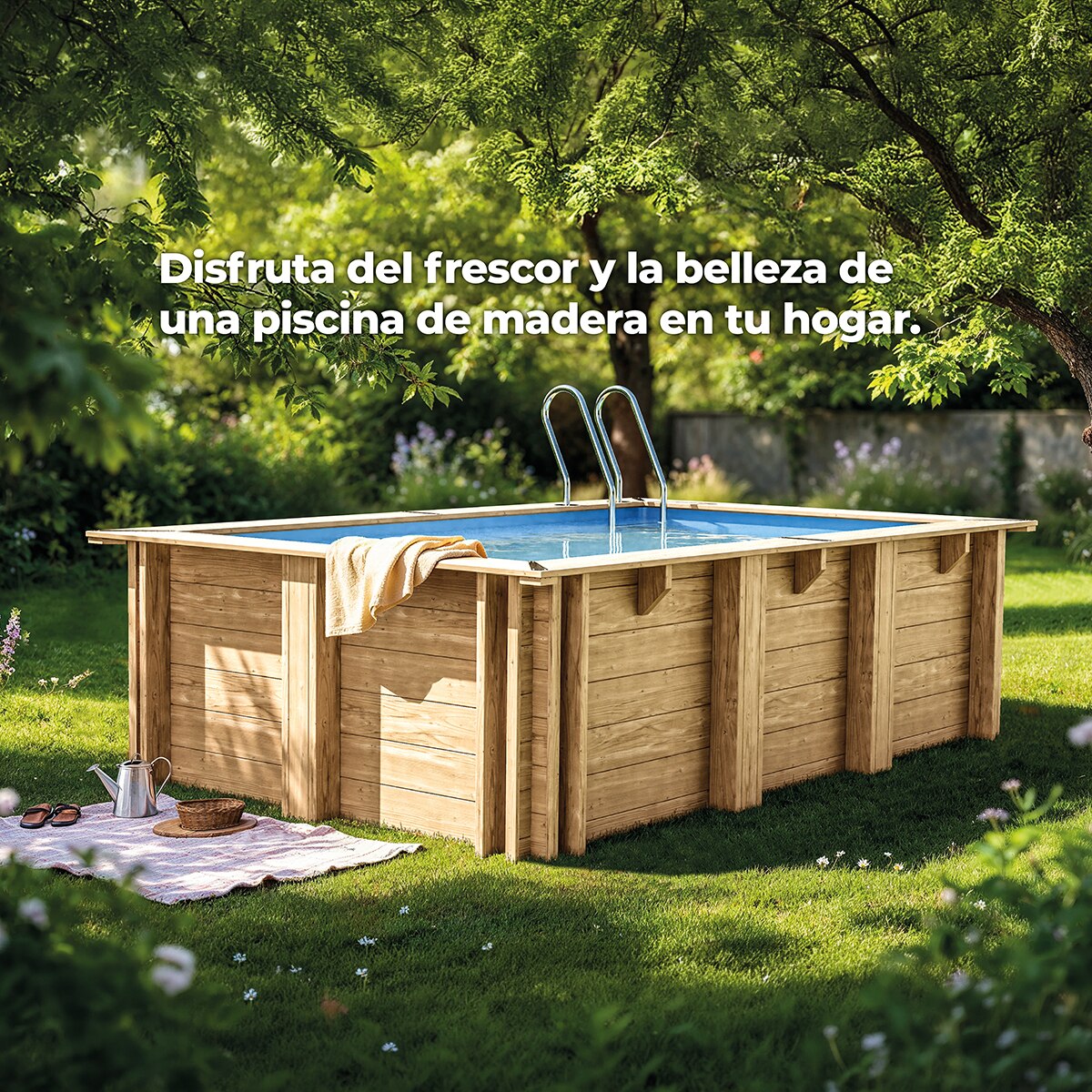 Piscina madera rectangular  375x200x68cm Marrón-10