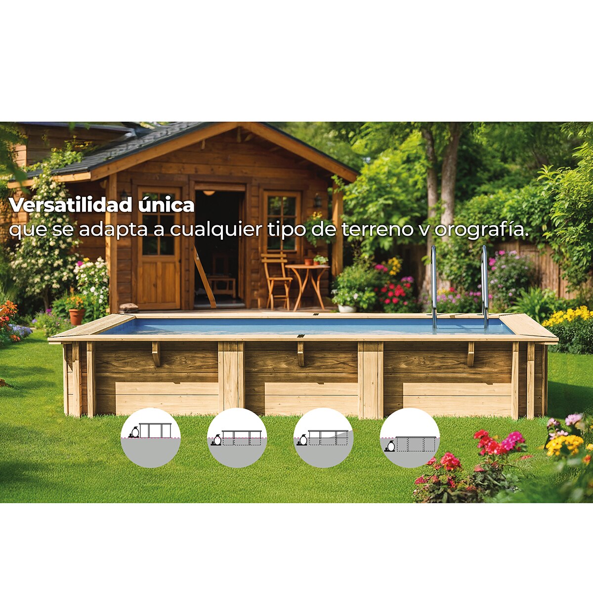 Piscina madera rectangular  375x200x68cm Marrón-11
