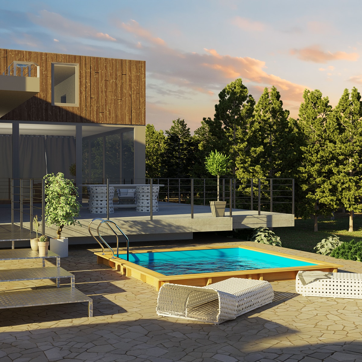 Piscina madera cuadrada 225x225x0,68m Marrón-6